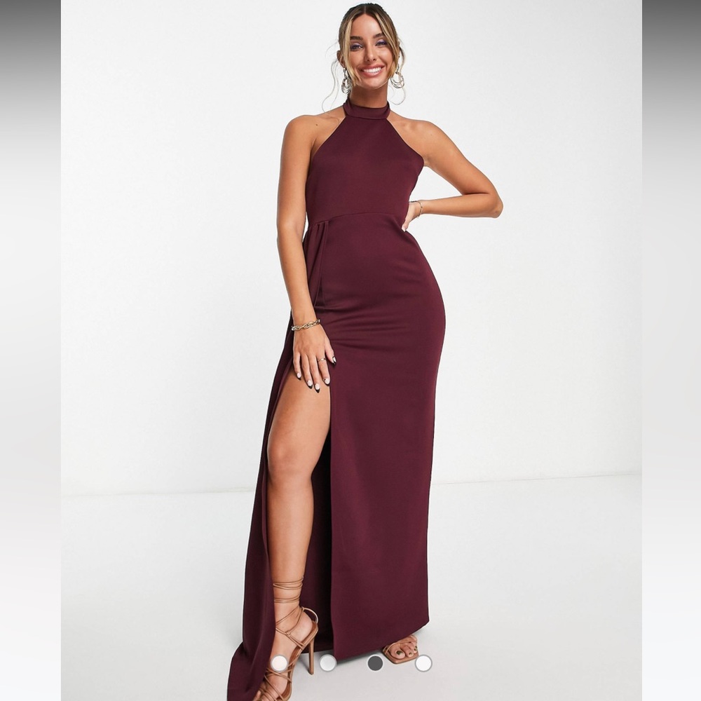 ASOS DESIGN Halter Maxi Dress in Burgundy
